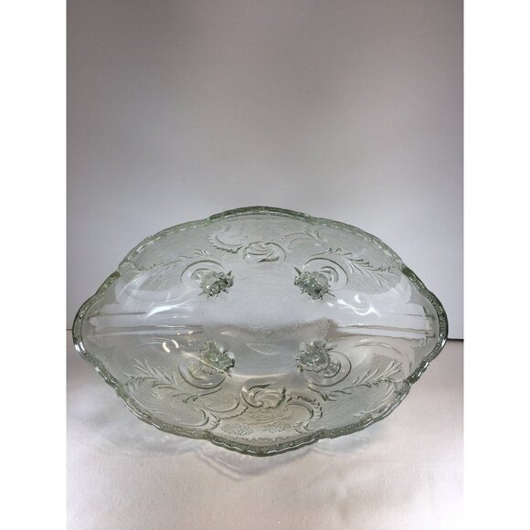 Vintage Jeanette Clear Glass Lombardi Fruit Serving Bowl Footed Oval 10" - Picture 5 of 7